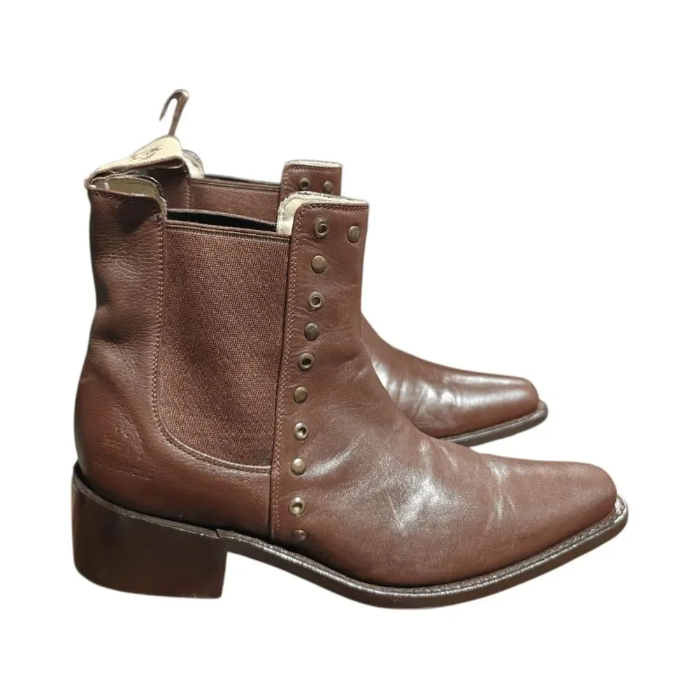 EL CANELO Brown Studded Pull-On Ankle Boot Size 7
